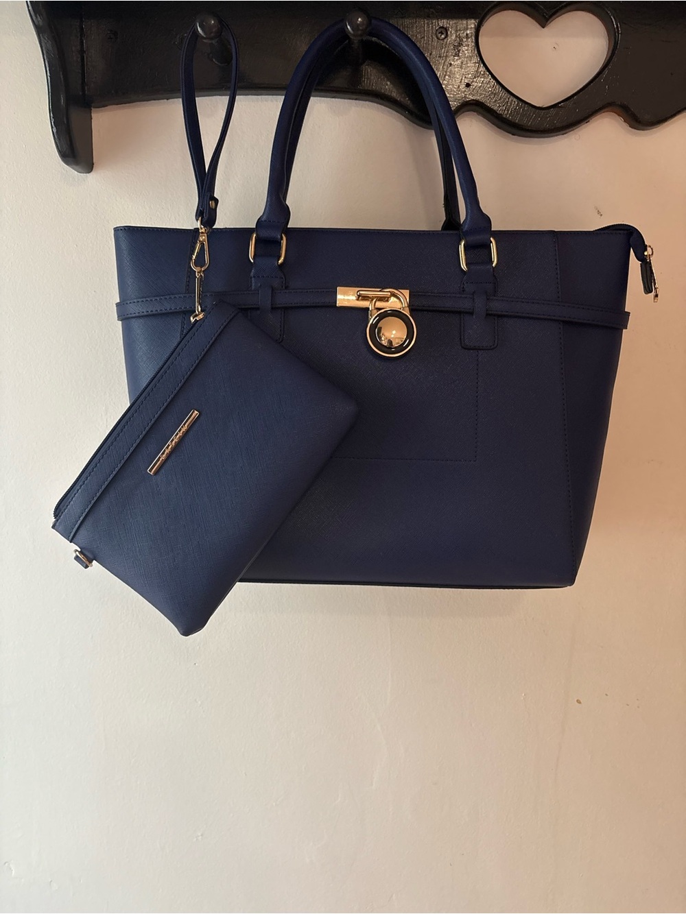 Classic Navy Tote with Matching Wristlet - Women's Everyday Handbag